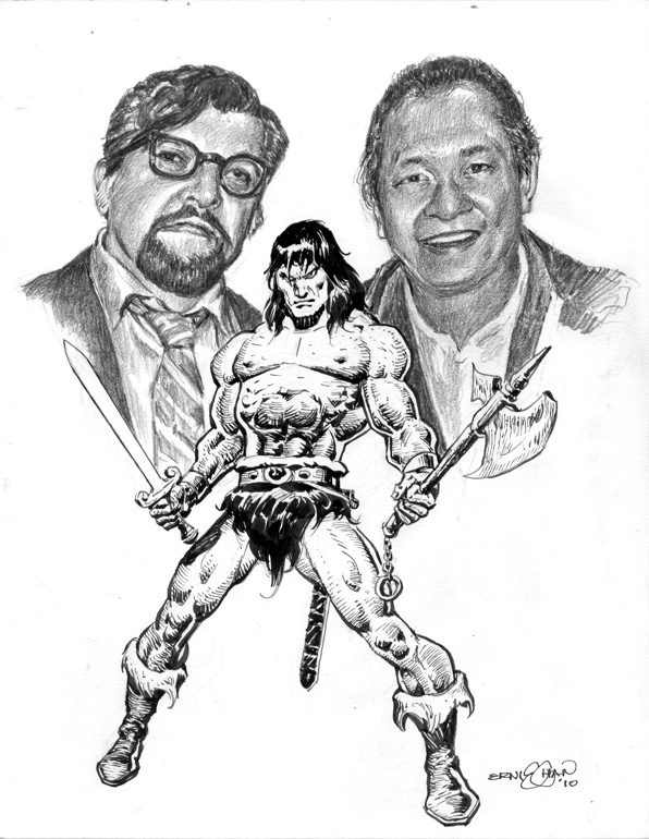 2010 commission - Conan with John Buscema and Ernie Chan